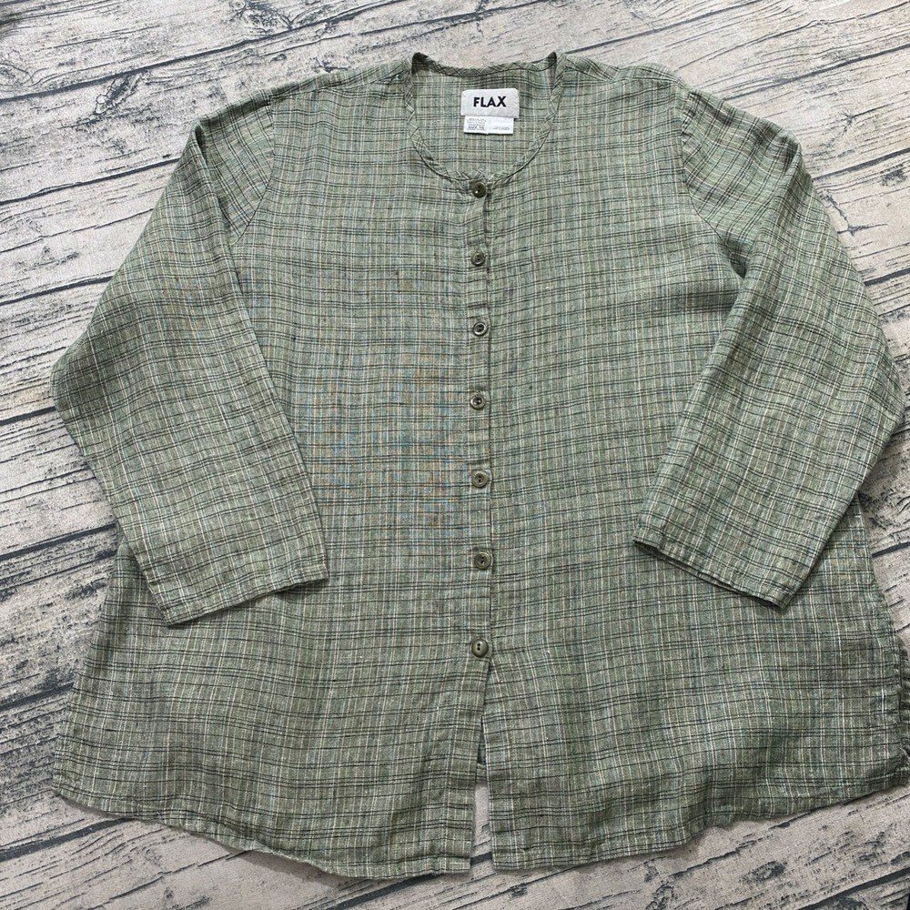 Flax Womens 1G Plus Linen Knit Cardigan Sweater Long Sleeve Lagenlook Check